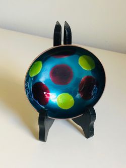 Vintage Mid-Century Enamel on Copper Dish - Italian Abstract Mod Trinket Bowl Unsigned