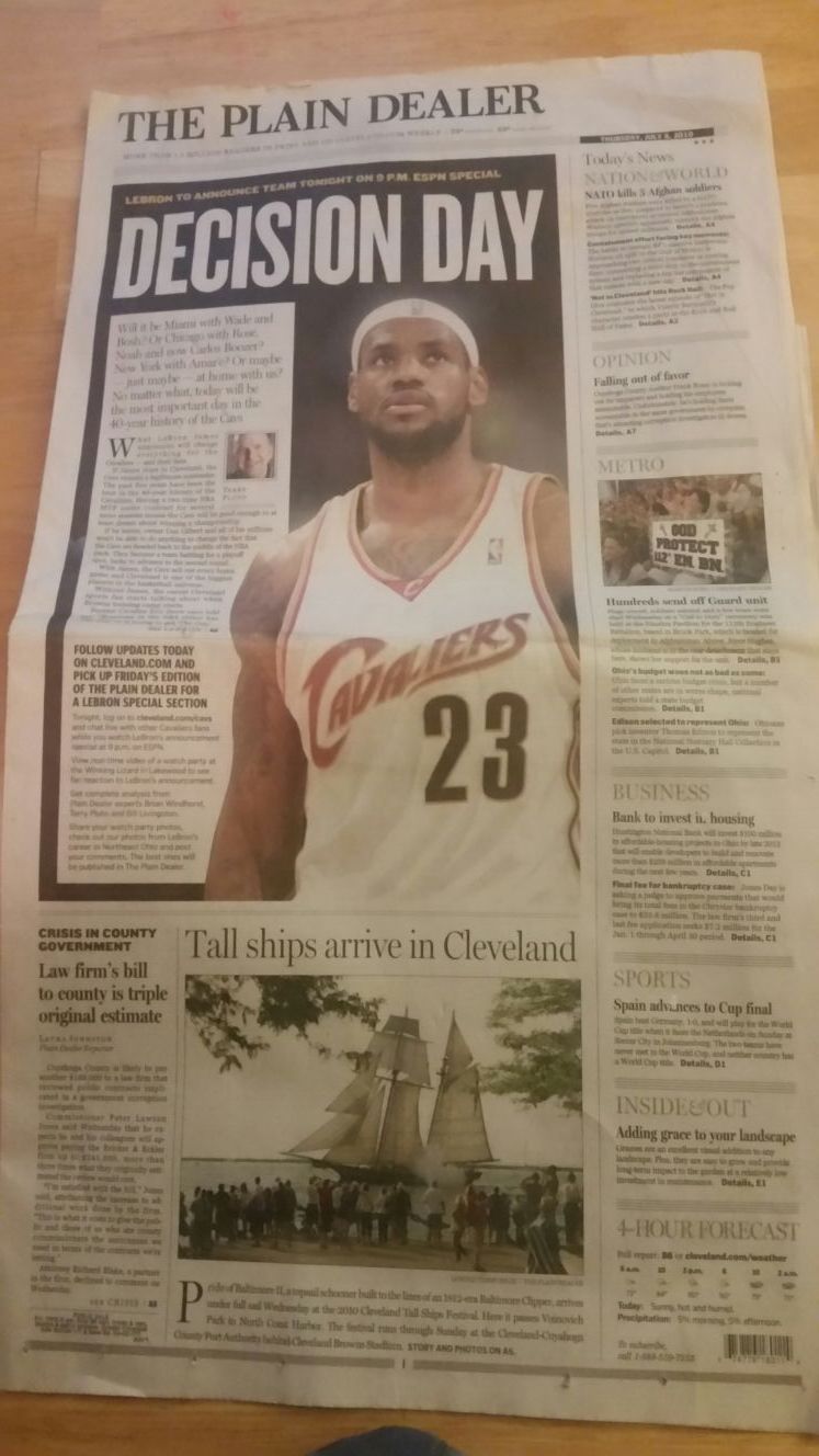 July 8th, 2010. The day LeBron left us for Miami