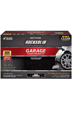 Rust-Oleum RockSolid Polycuramine High Gloss Black Garage Floor Coating 20X Stronger Than Epoxy, Resists Hot Tire Pickup, Self-Leveling Formula, Stain