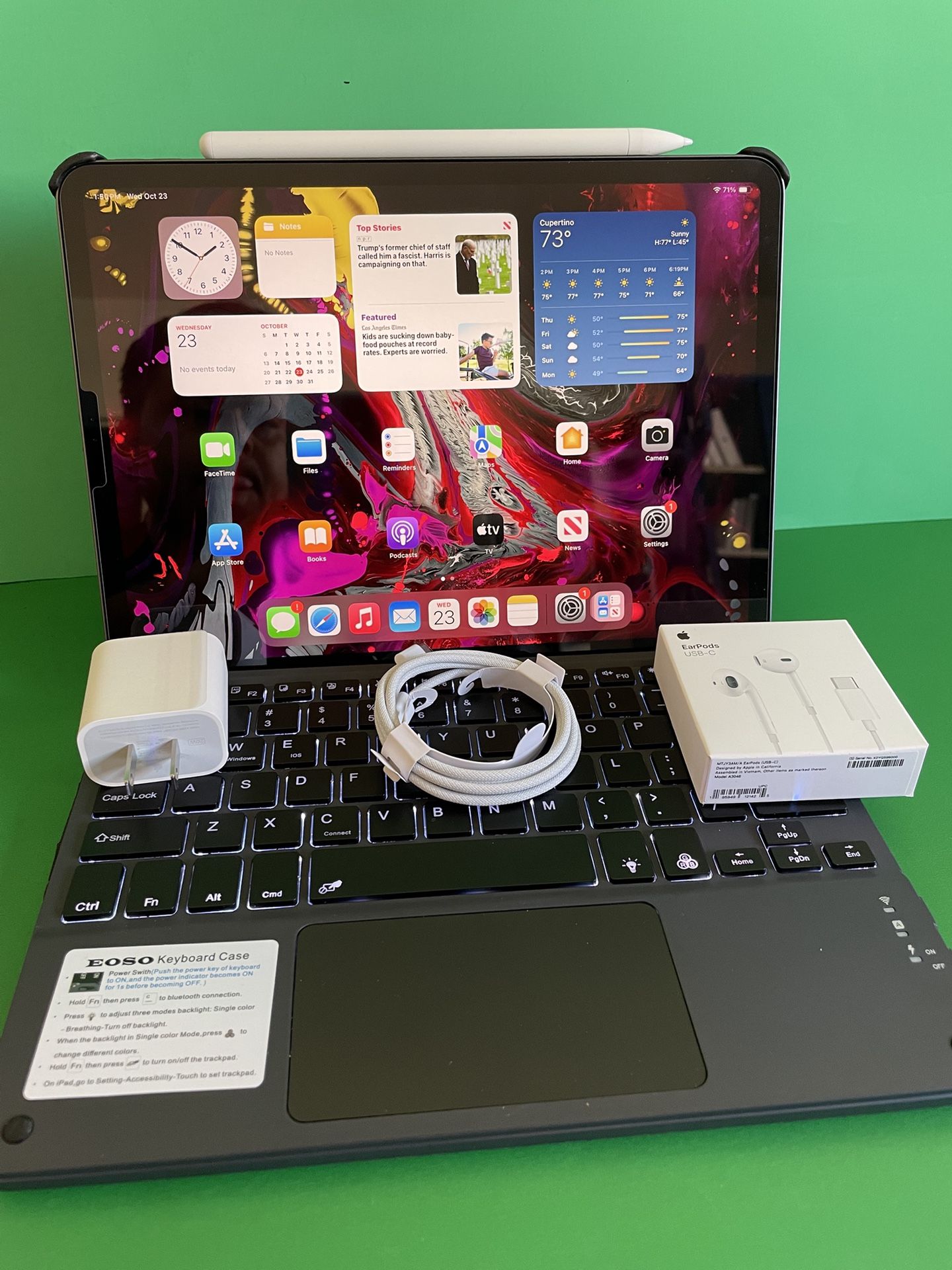Apple IPad Pro 11” (Face ID / Liquid Retina / latest iOS 18) 64GB with Keyboard case, stylus pen & Accessories (256GB $469)