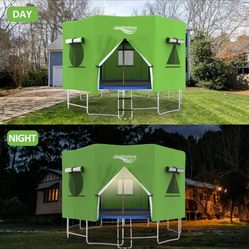 Gardenature 10ft 8 Poles Trampoline Tent Fort for Kids LED Lights Windows Easy U