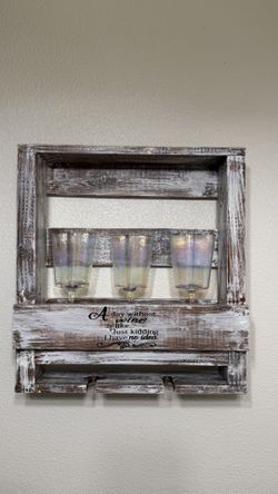 Rustic Wall-Mounted Wine Rack with Glass Holder