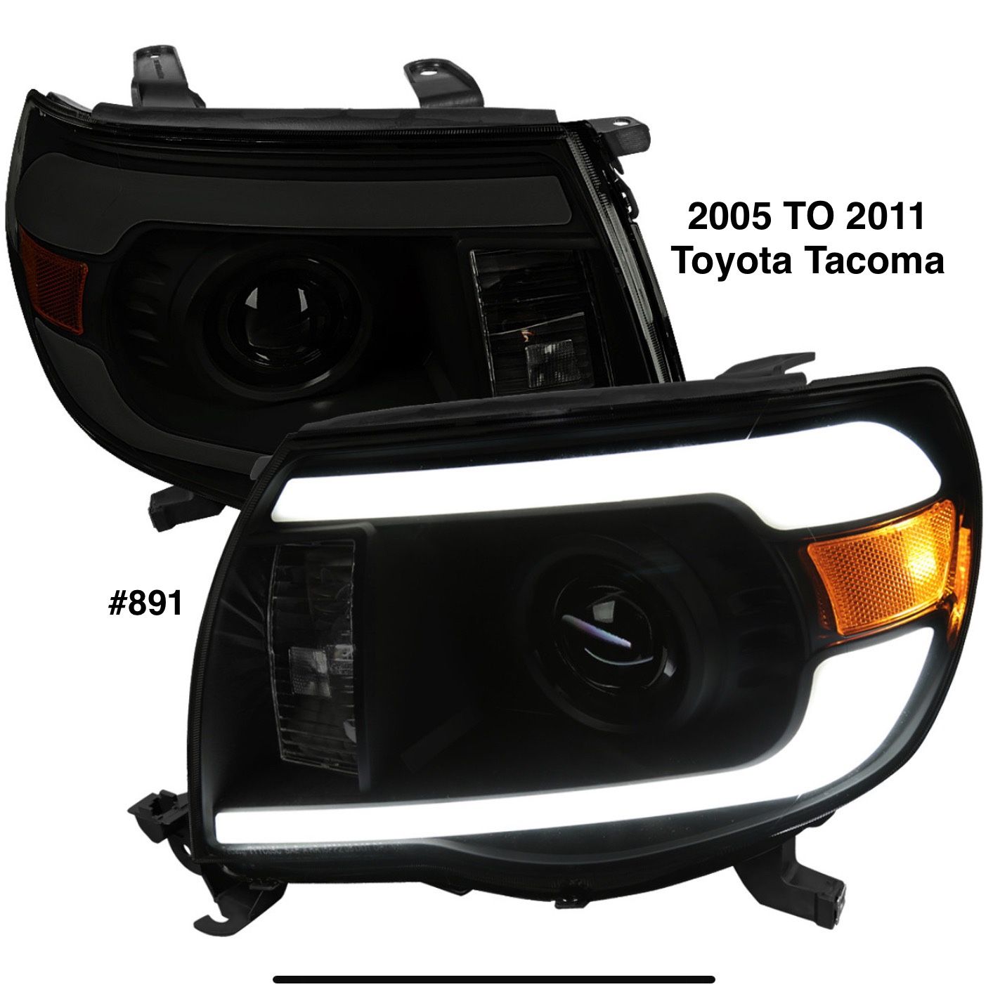 2005 TO 2011 Toyota Tacoma LED Bar Projector Headlights (Smoked Lens)