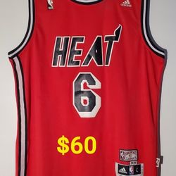 Adidas NBA LeBron James Miami Red Basketball Jersey Size Men's  LG - Length +2