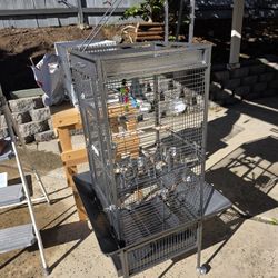 Rolling Clean Bird Cage 5 Feet Tall And Traveling Cage Plus Accessories 