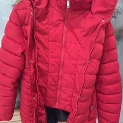 Tommy Hilfiger Faus-Fur Hooded Puffer Coat- XXL Size Red