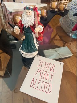 Santa figurine and Rae Dunn sign - Christmas Home Decor