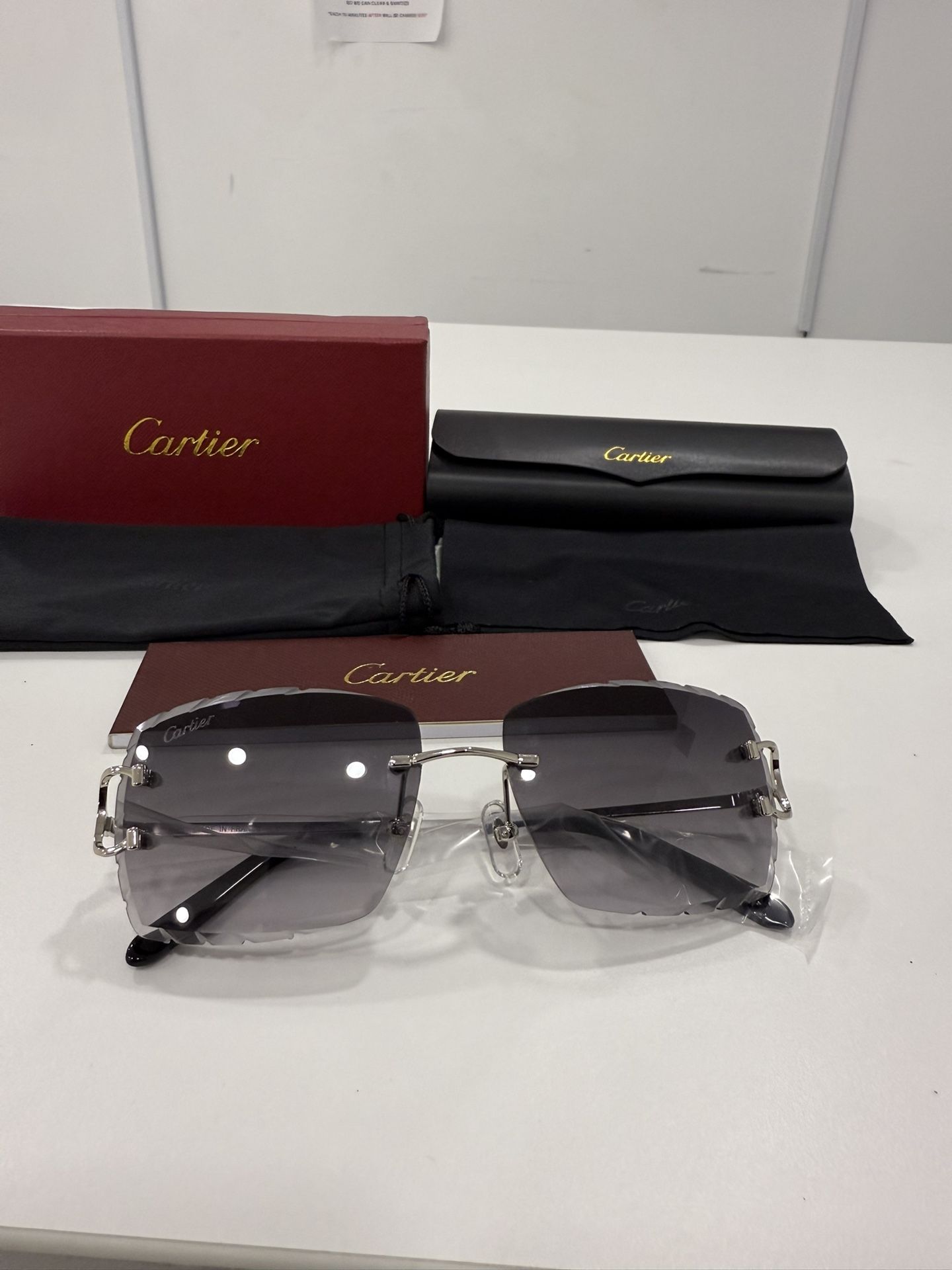 Cartier Glasses(Diamond Cut) Black Lense, Silver Frame