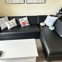 Black Faux Leather L Sectional Couch