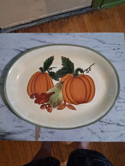 Fall Harvest Pumpkin Oval Ceramic Serving Platter