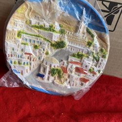 9 Inch Handmade Hand Painted In Greece Greek Plaster Tinos Wall Plate Imported From Greece