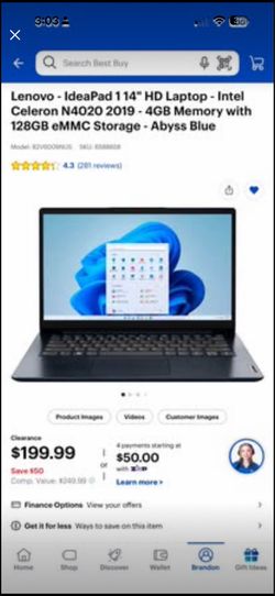 Lenovo - IdeaPad 1 14" HD Laptop - Intel Celeron N4020 2019 - 4GB Memory with 128GB eMMC Storage - A