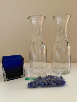 Bundle Glass carafes, candle holder, garden stones