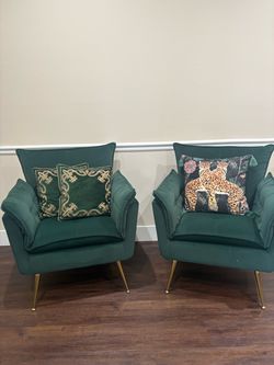 Pair of Green Velvet Accent Chairs