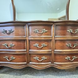 Dark Unfurbished Vintage 9 Drawer Dresser with Detachable Mirror - ***HEAVY!!! PICK-UP ONLY***