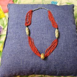 Butterfly Decor 30 Inch Orange Beaded Necklace