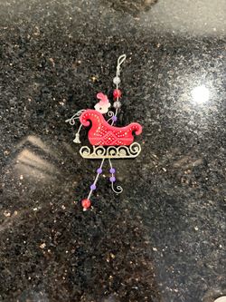 Sleigh Ornament Pink and White Design Dangling Beaded Accents