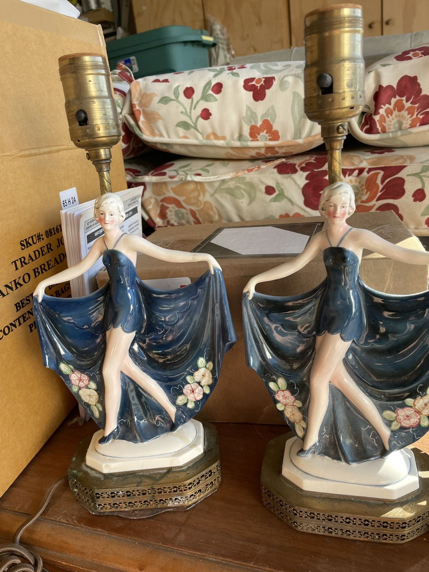 Vintage Katzhutte Hertwig ArT Fine Porcelain Dancing Girl Lamp Set Of 2 RARE