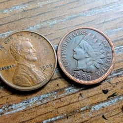 Beautiful 1899 Indian Cent And Mid Grade 1909vdb Cent