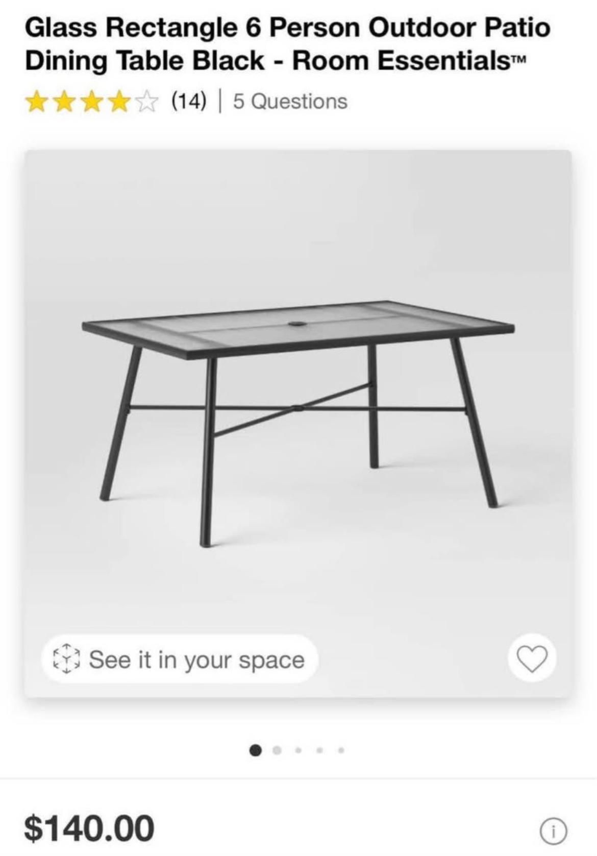 Glass Rectangle 6 Person Outdoor Patio Dining Table Black - Room Essentials™