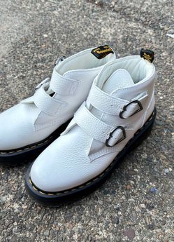Dr. Martens White Heart Buckle Platform Boots