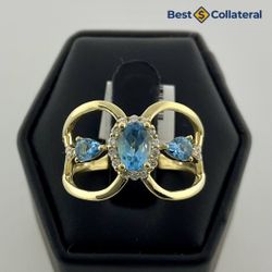 Blue Stone and Diamond Ring in 14k Gold