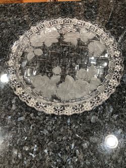 Beautiful Crystal Floral Tray.  Size 13 inches wide.  Brand new never used.  Has been on display in a crystal cabinet.
