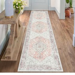 Brandnew  Hallways Runner Rug 2x8 Ft Washable Hall Carpet Runner Non Slip Kitchen Runner Rugs Pink Boho Bedside Rugs Entryway Runner Rug Faux Wool Rug