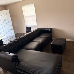 All Black Leather Couch With Matching  Ottoman