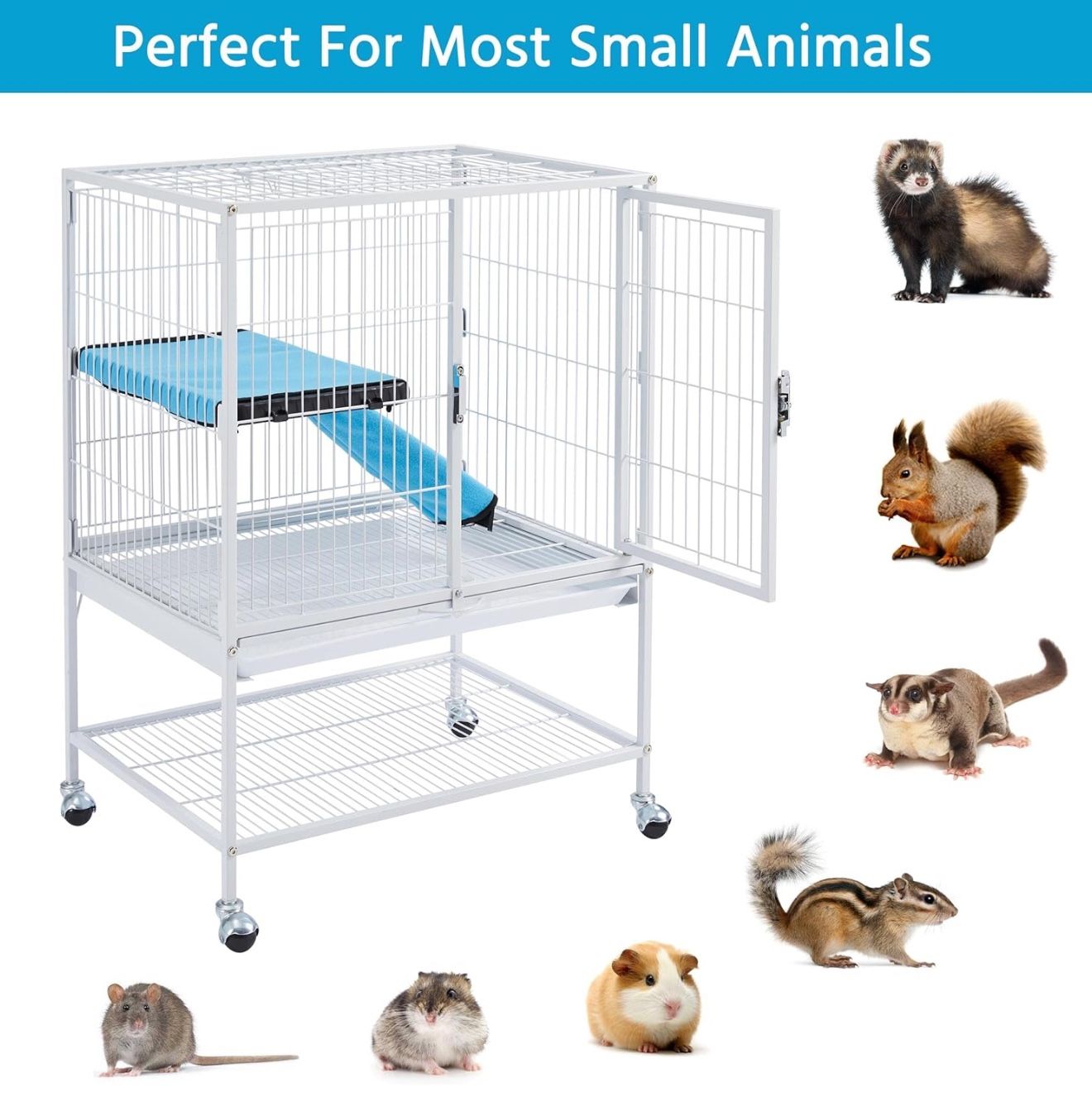 Small Animal Cage, Metal Pet Cage with Removable Tray/Ladder/Wheels ...