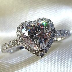 Heart Shaped Silver Cubic Zirconia Ring  Size 9 or 10