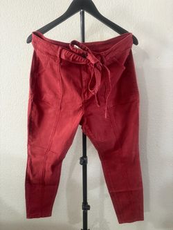 Red High-Waist Tie-Belt  Pants