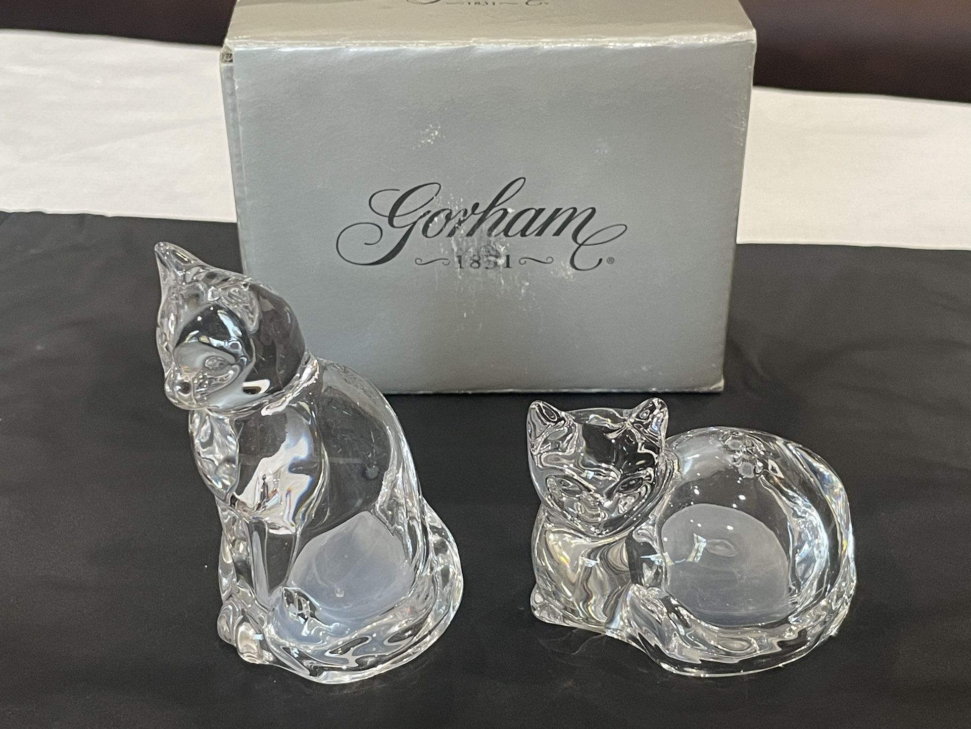 Gorham Full Lead Crystal Glass Cat Figural Salt & Pepper Shakers