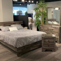 Atticus Brown Platform Bedroom Set// Bed,dresser,mirror,nightstand//Mattress Sold Separately 