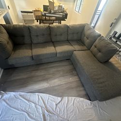 Natural Grey Fabric 115" 2 Piece L-Shaped Sectional with Right Arm Facing Corner Chaise | Track Arms