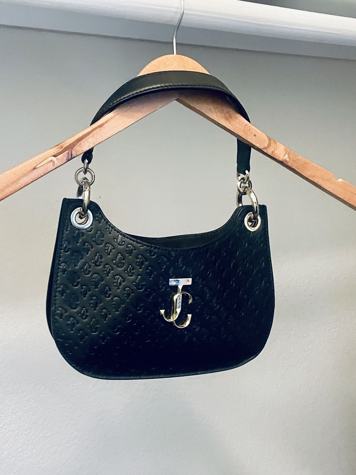 Jimmy Choo Logo/Pattern Black Leather Handbag Purse
