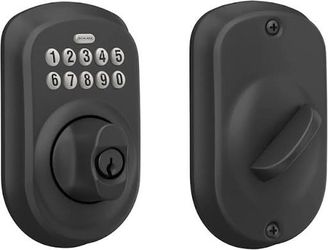 Schlage Camelot Matte Black Electronic Keypad Deadbolt (Model # BE365 V CAM 622).  