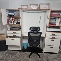 Hobby cabinets with sewing machine cable.