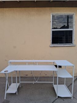 White L-Shaped Desk with Shelves