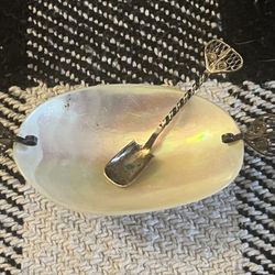 Vintage Oyster Shell Salt Dish with Spoon