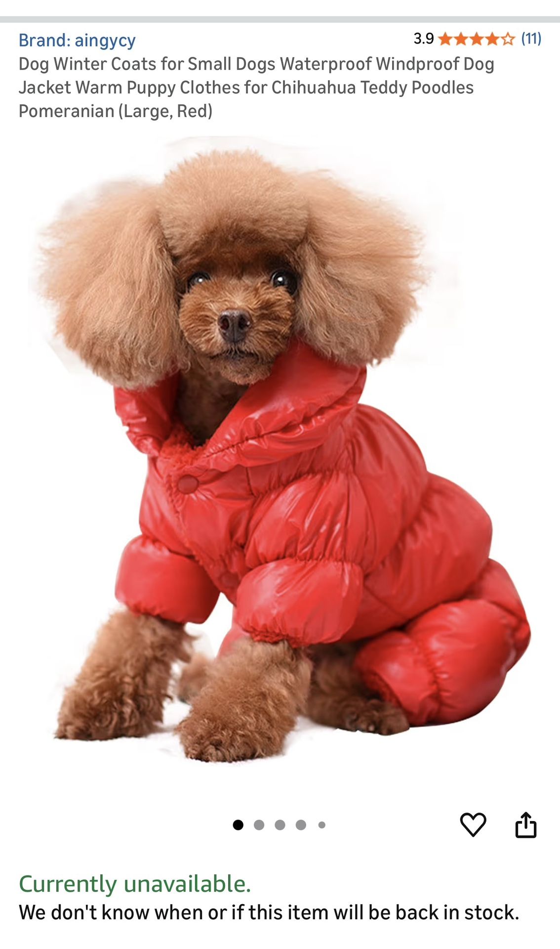 Small Dog Red Winter Coat 