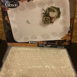 Everyday Gibson “Antique Leaf” 21” Ceramic Serving Platter (53 cm) — large decorative platter.