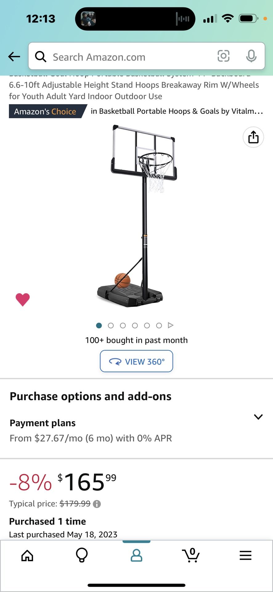 Adjustable 6 to 10 Ft Basketball Hoop from Amazon 