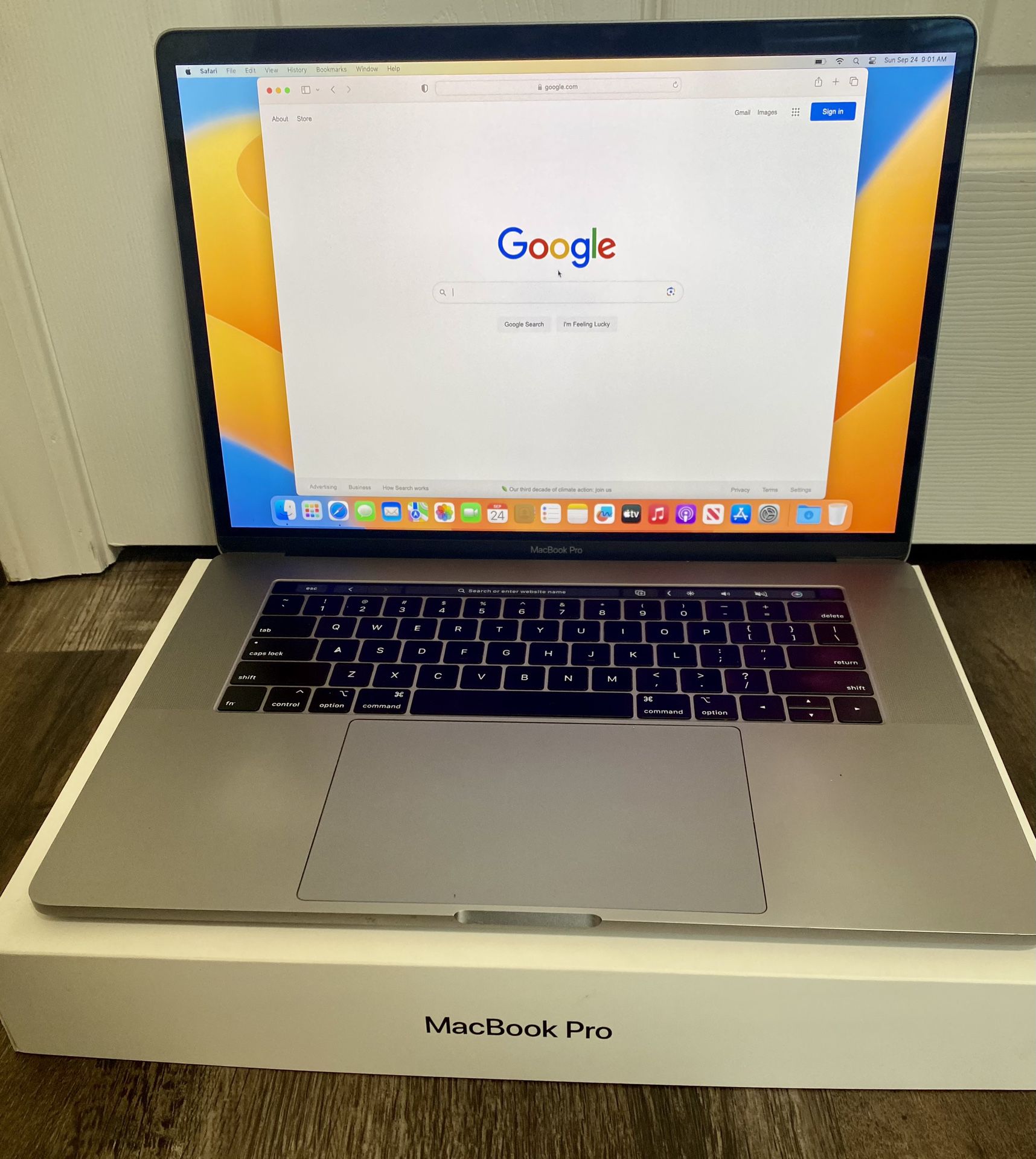 Macbook Pro 15” W/ Touchbar, 6 Core i7 , 500 Gig HD, 16 Gb Ram, Box