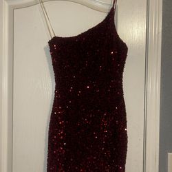 Dillards Midnight Doll One Shoulder Sequin Front  Slit Body con Dress