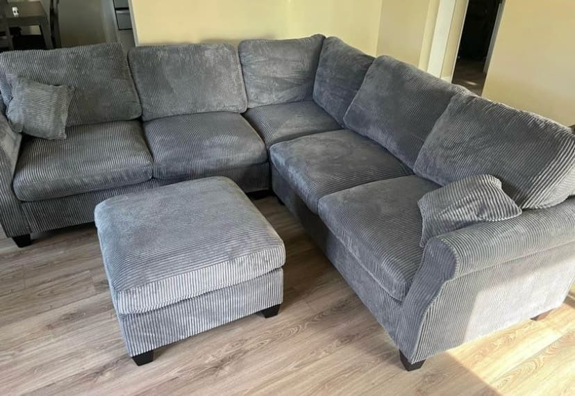New Gray Corduroy Sectional Couch! Includes Free Delivery 🚚! Free Assembly!