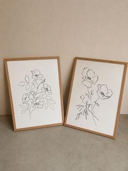 Framed Floral Line Art Prints Set of 2