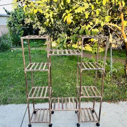 Wood Plant Flower Stand Shelves For Indoor Outdoor Patio with Lockable Wheels New Condition Size Length 39", Width 12", Height 49" 
