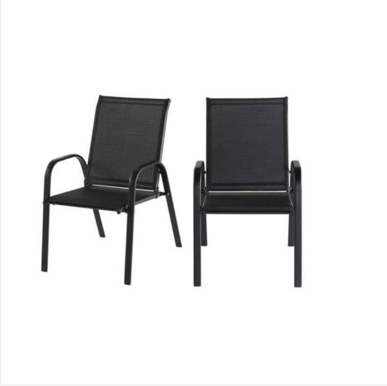 Mix and Match Black Steel Sling Outdoor Patio Dining Chair in Black (2-Pack)