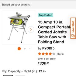 Ryobi 10-inch portable table saw with a stand